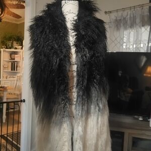 Elegant Black and Cream Faux Fur Coat